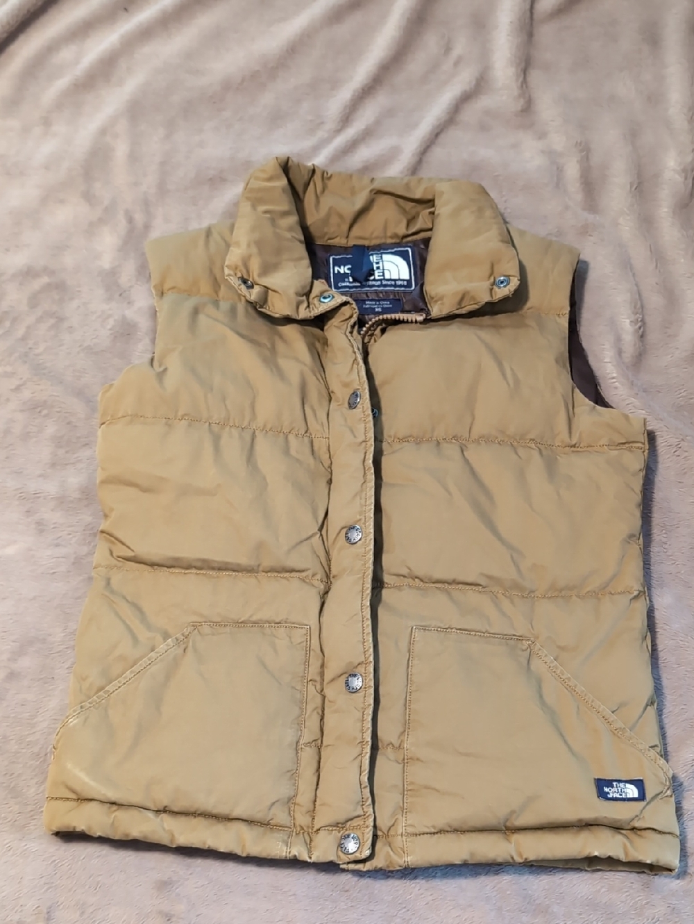 Vintage The North Face Tan Puffer Vest Down Insulated Sleeveless Jacket